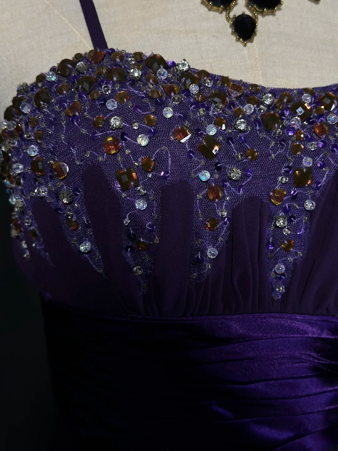 Vintage 70s Prom Dresses Mermaid Spaghetti Strap Purple Chiffon With Beaded Evening Dress Formal Outfits RB5886