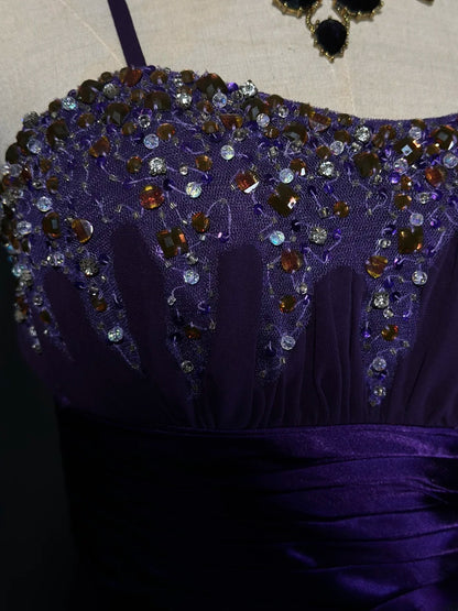 Vintage 70s Prom Dresses Mermaid Spaghetti Strap Purple Chiffon With Beaded Evening Dress Formal Outfits RB5886