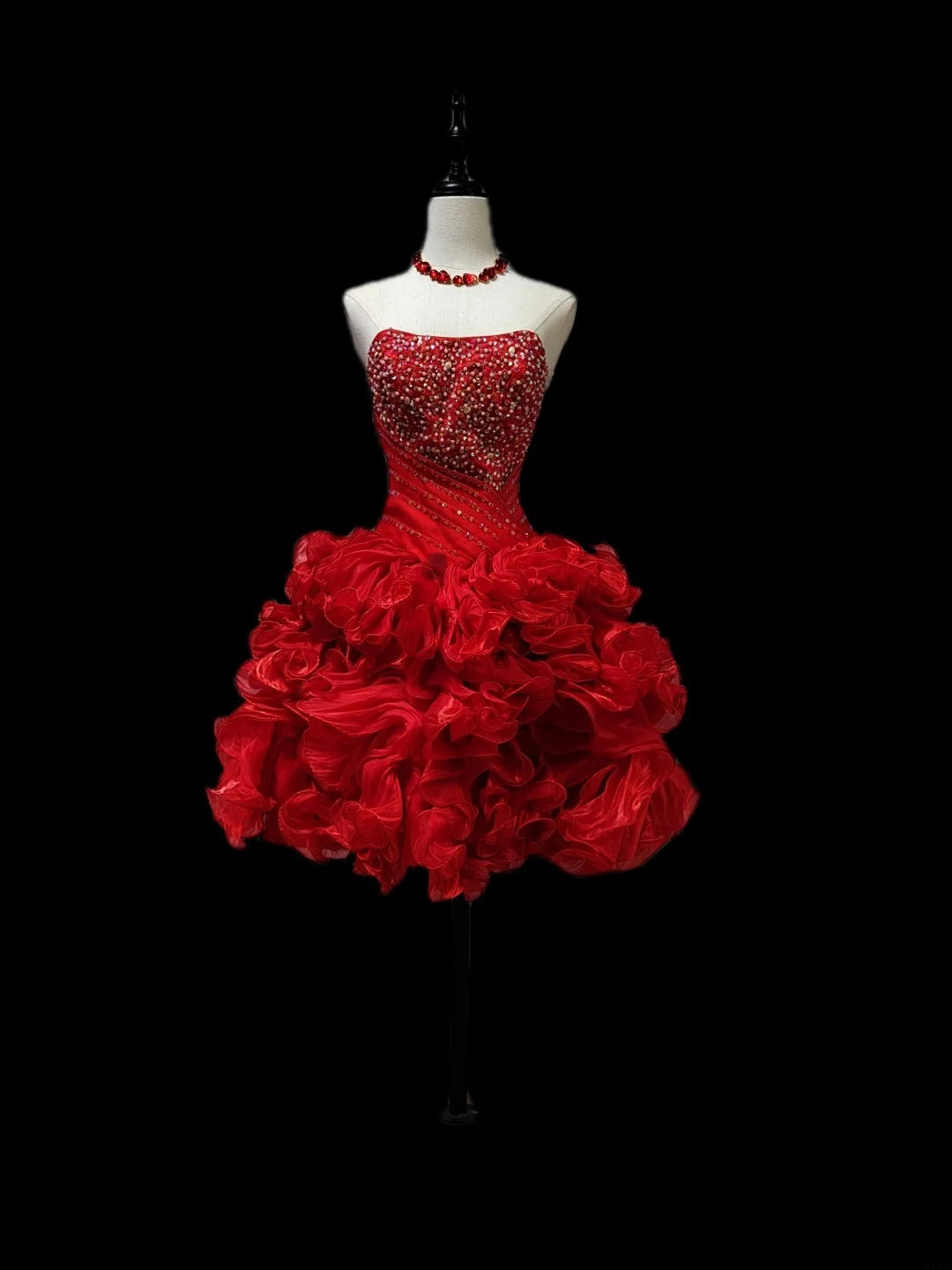 Vintage Ballkleid, trägerlos, rot, gestuft, kurzes Kleid für den 16. Geburtstag, Homecoming-Kleid, Cocktailkleid AS065