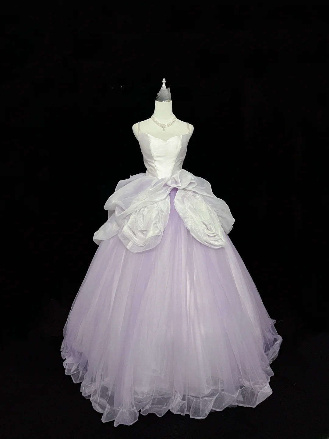 Cute Ball Gown Spaghetti Straps Lilac Tulle With Flowers Quince Dress Voluminous Sweet 16 Sweet Sixteen Outfits Vestido de 15 RB7451