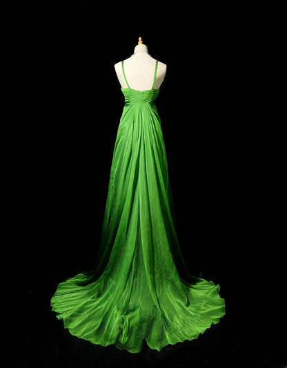 Vintage 80s Prom Dresses A line Spaghetti Strap Green Chiffon With Beading Long Evening Dress Formal Outfits RB5887