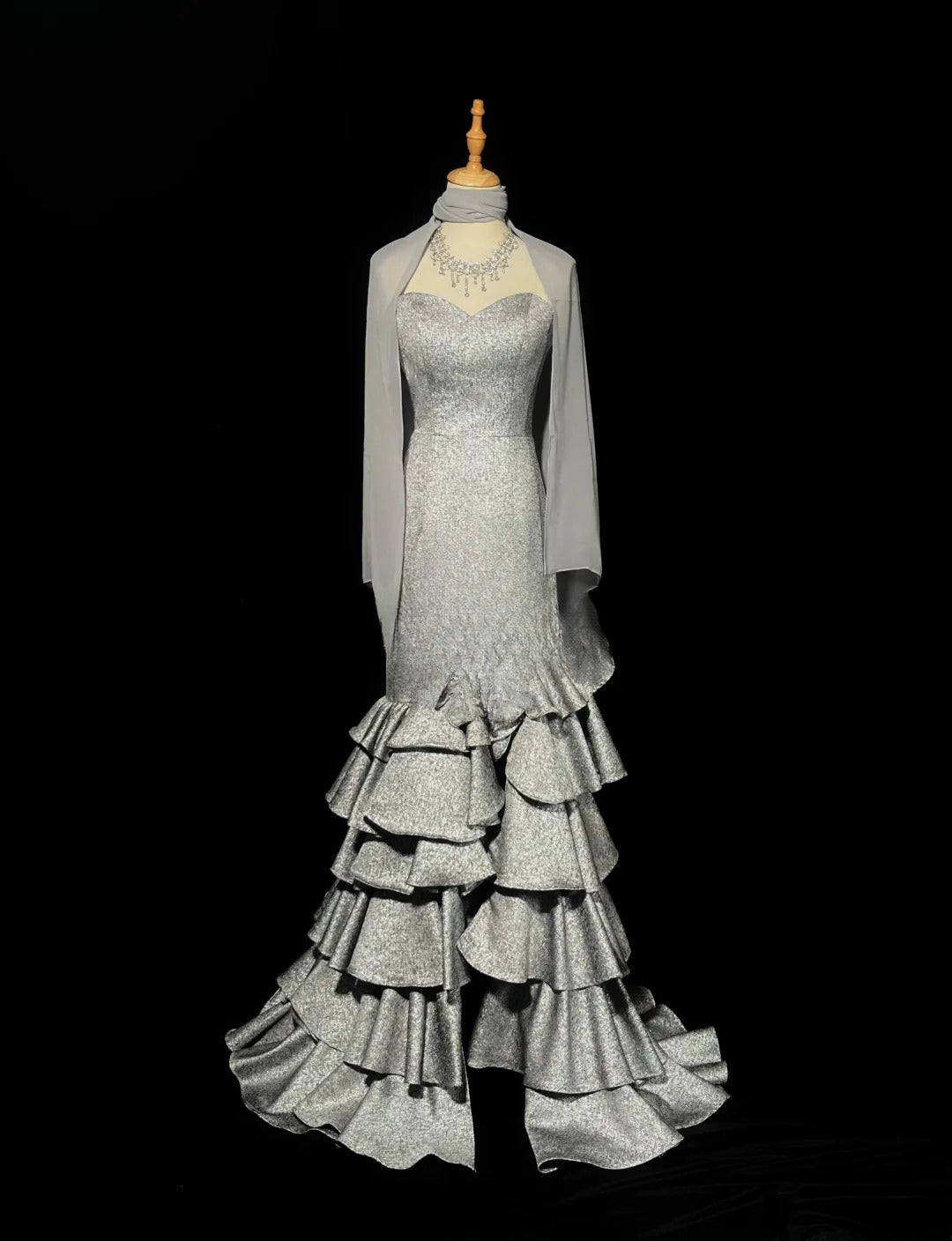Vintage Prom Dresses Mermaid Sweetheart Grey With Ruffled Long Evening Dress Formal Outfits RB5888
