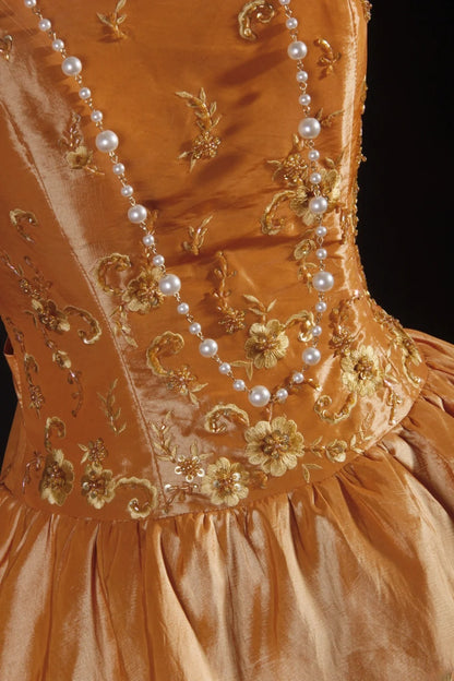Cute Ball Gown Strapless Orange Taffeta With Beads Short 16th Birthday Dress Homecoming Dresses Cocktail Gown AS082