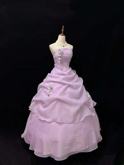Beautiful Ball Gown Strapless Lilac Organza Long Quince Dress Voluminous Sweet 16 Sweet Sixteen Outfits Vestido de 15 RB7453
