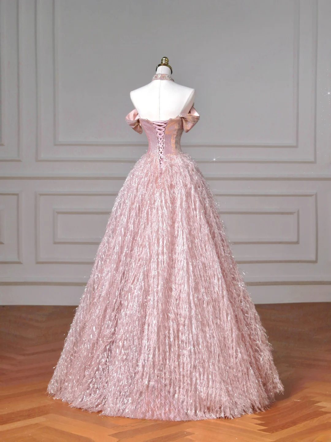 Märchenhaftes, trägerloses Ballkleid aus rosa Tüll mit Strasssteinen, langes, formelles, aufwendig besticktes Abendkleid mit Perlenbesatz, ideal für Abschlussball, Dinnerpartys und andere festliche Anlässe (AQ082)