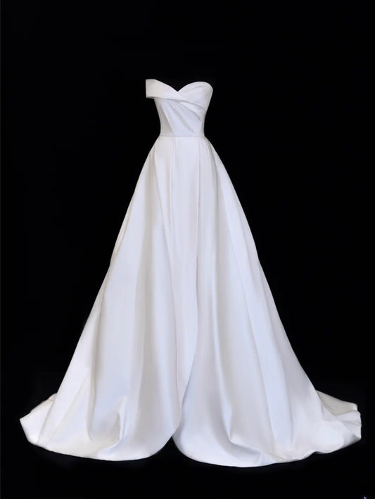Elegant Women's Ball Gown Sweetheart With Pleated Sleeves White Long Wedding Gowns Dresses SA083