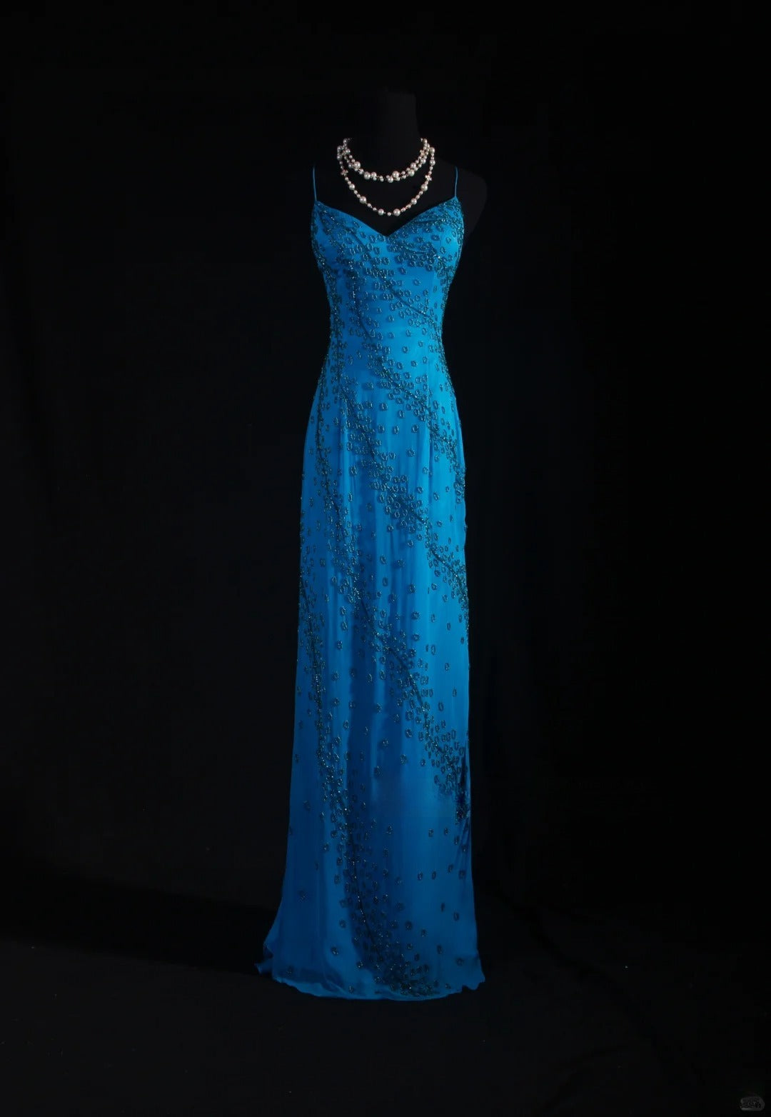 Vintage 1950s Formal Mermaid Spaghetti Strap Royal Blue Chiffon With Beads Sleeveless Long Prom Dresses Party Formal Gowns AS083