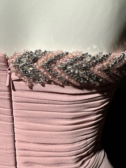 Vintage 80s Prom Dresses A line One Shoulder Pink Chiffon With Beading Long Evening Dress Formal Outfits RB5890