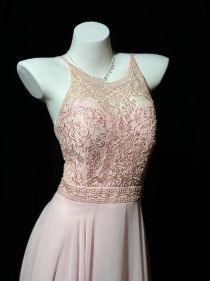 Vintage 80s Prom Dresses A line Scoop Pink Chiffon With Beading Lace Long Evening Dress Formal Outfits RB5892