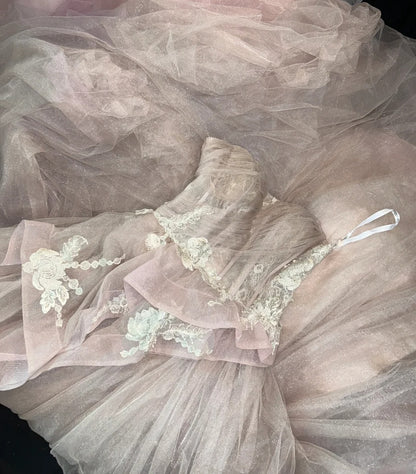 Princess Ball Gown Strapless Light Pink Sleeveless With Appliqued Long Quinceanera Dress vestido de 15 de cenicienta RB3479