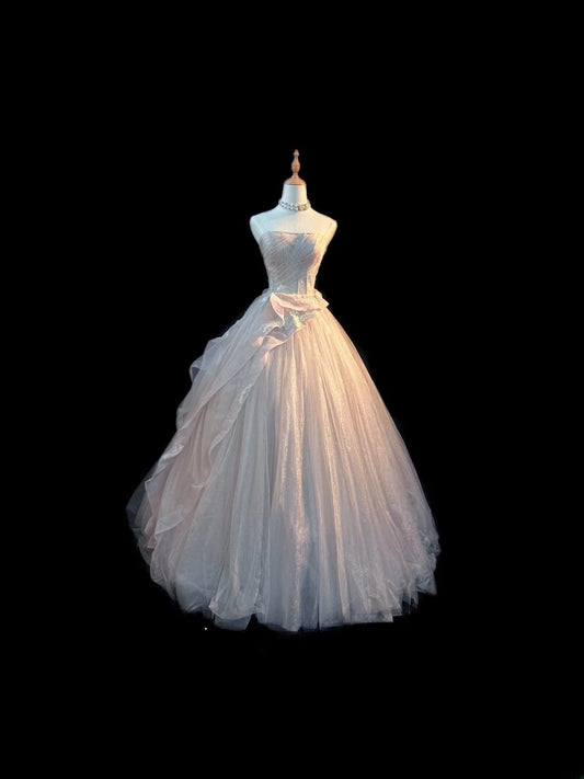Princess Ball Gown Strapless Light Pink Sleeveless With Appliqued Long Quinceanera Dress vestido de 15 de cenicienta RB3479
