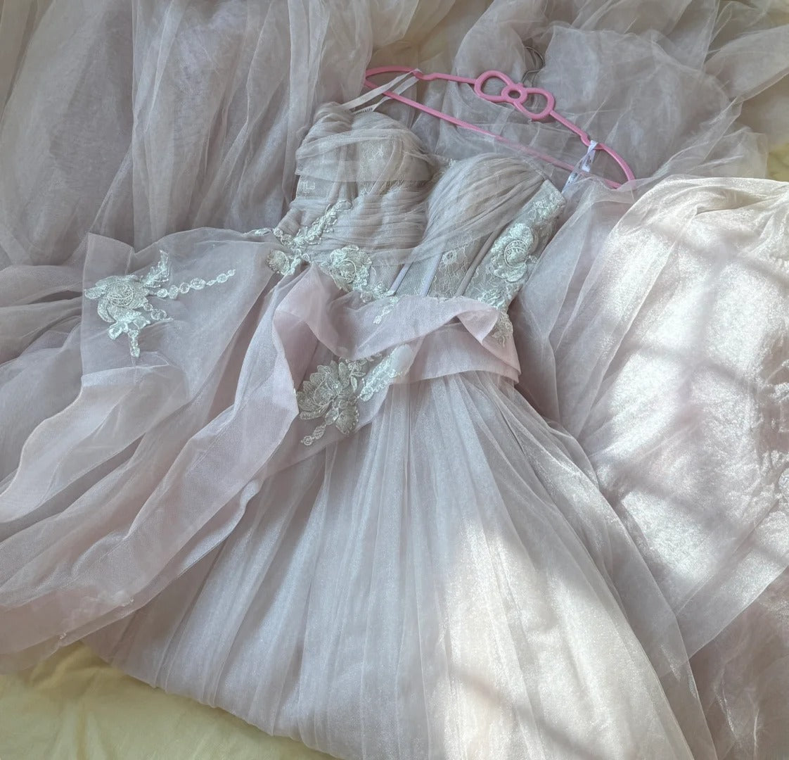 Princess Ball Gown Strapless Light Pink Sleeveless With Appliqued Long Quinceanera Dress vestido de 15 de cenicienta RB3479