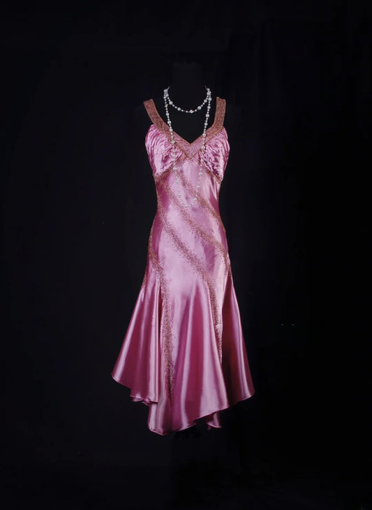 Vintage 1950s Formal Mermaid Halter V Neck Pink Knee Length Short Pleated Satin With Beads Sleeveless Prom Dresses Party Formal Gowns AS087