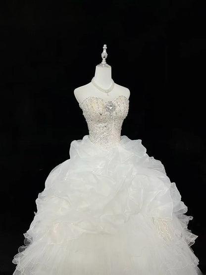 Cute Ball Gown Sweetheart Organza With Silver Beading Quince Dress Voluminous Sweet 16 Sweet Sixteen Outfits Vestido de 15 RB7459