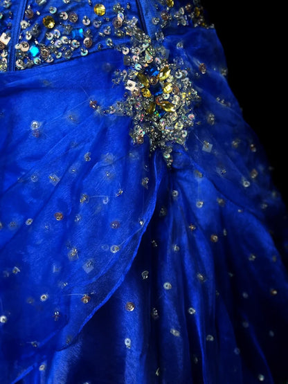 Vintage Prom Dresses Ball Gown Strapless Royal Blue With Beading Crystals Long Evening Dress Formal Outfits RB5895