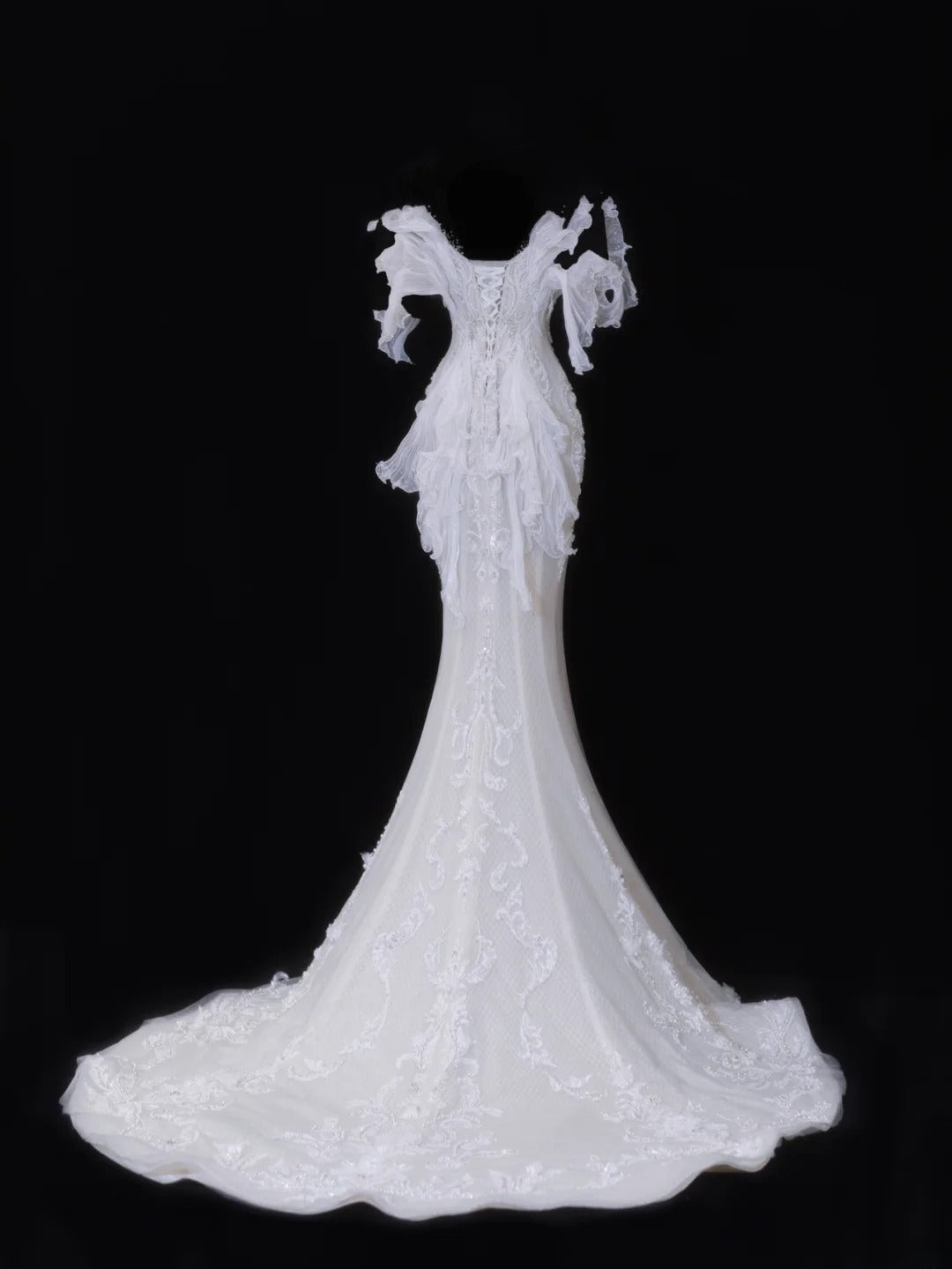 Elegantes, langes, weißes Meerjungfrauen-Brautkleid mit herzförmigem Ausschnitt, plissierten Applikationen, Modell SA088