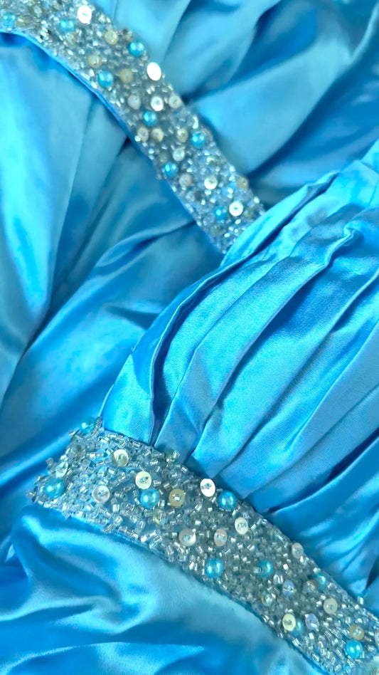 Vintage Prom Dresses Mermaid Halter Blue Sleeveless With Beading Long Evening Formal Outfits RB3482