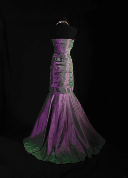 Vintage 80s Formal Mermaid Sweetheart Purple With Pleated Sleeveless Long Prom Dresses Party Formal Gowns AS091