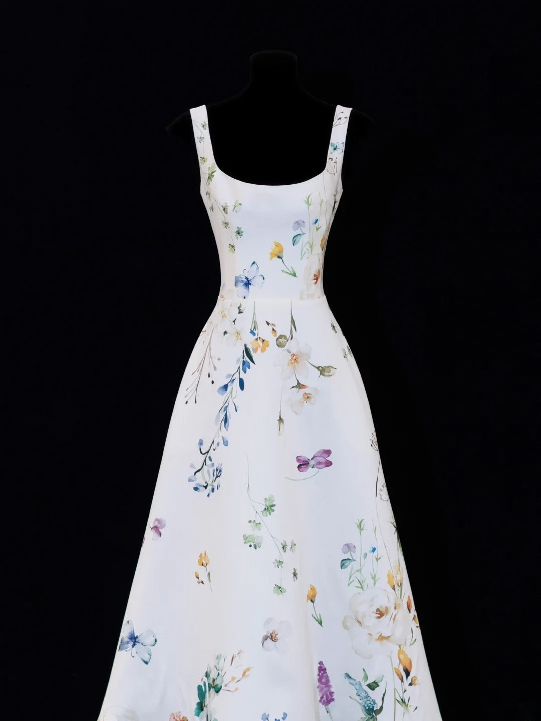 Classy High Low Square Neck Formal Floral Satin White Style Impress Long Prom Dresses Party Gowns SA091