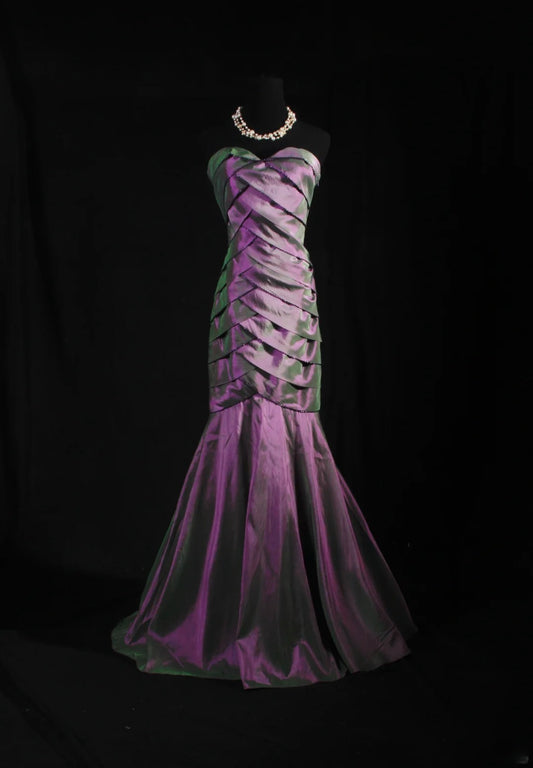 Vintage 80s Formal Mermaid Sweetheart Purple With Pleated Sleeveless Long Prom Dresses Party Formal Gowns AS091