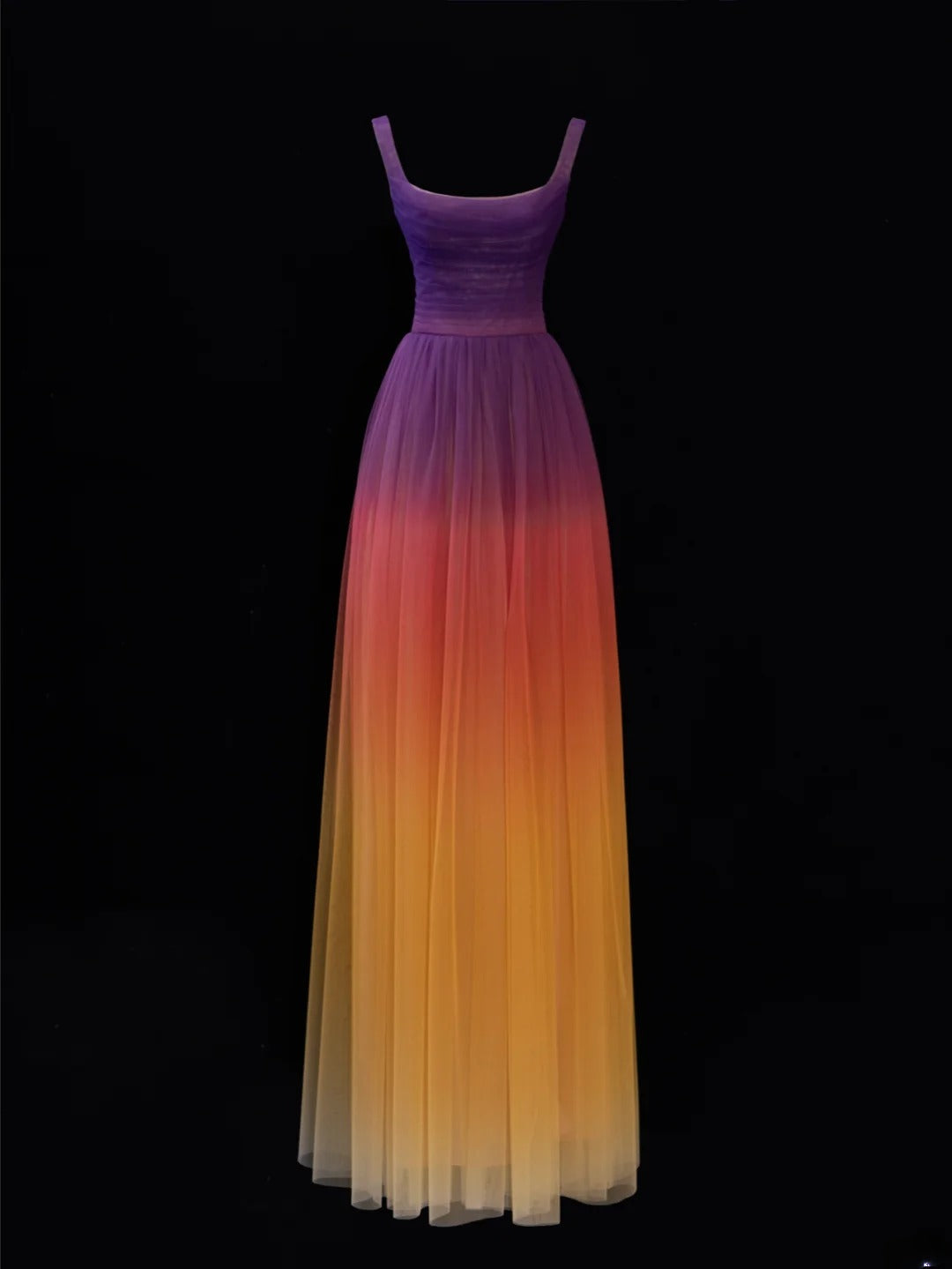 Robe de bal longue élégante en tulle multicolore, coupe trapèze, col carré, style SA092