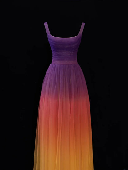 Robe de bal longue élégante en tulle multicolore, coupe trapèze, col carré, style SA092