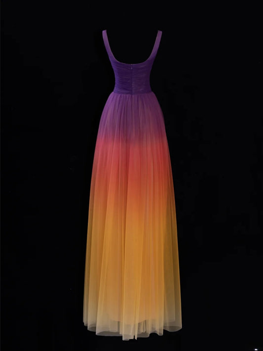 Classy A line Square Neck Multi Colors Formal Tulle Style Impress Long Prom Dresses Party Gowns SA092