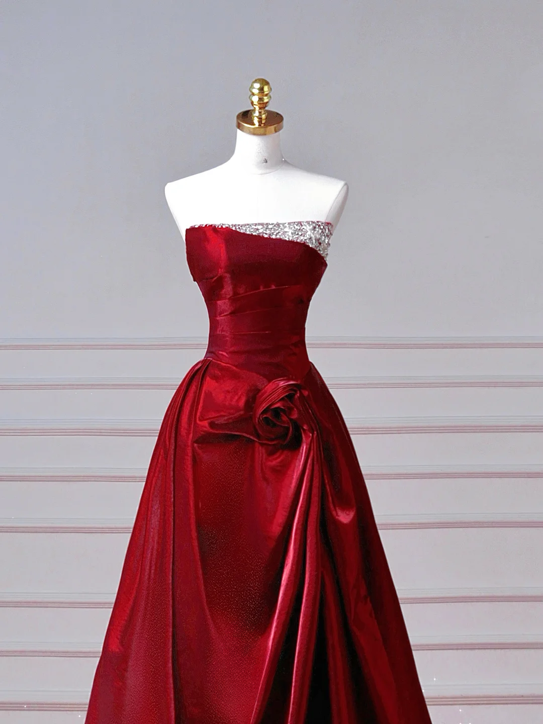 Elegantes Ballkleid, schulterfrei, burgunderrot, lang, formell, festlich, für Abschlussball, Abendveranstaltung, Dinnerpartys, AQ093