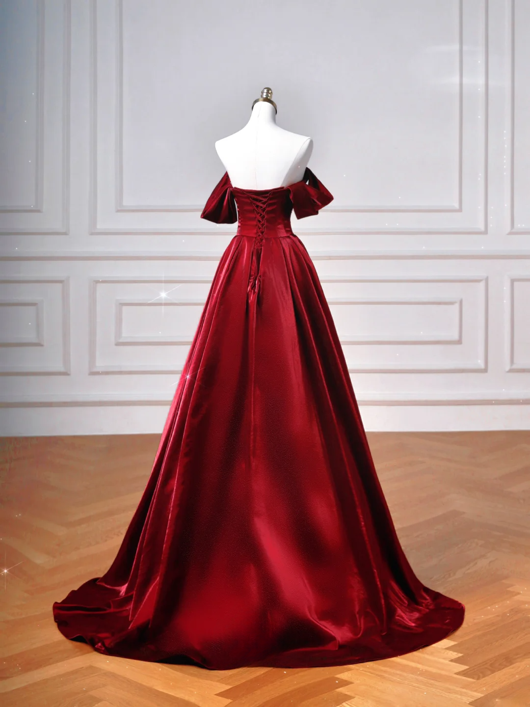 Elegantes Ballkleid, schulterfrei, burgunderrot, lang, formell, festlich, für Abschlussball, Abendveranstaltung, Dinnerpartys, AQ093