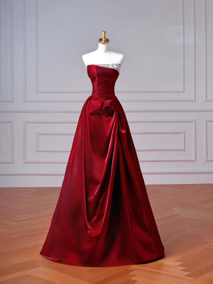 Elegantes Ballkleid, schulterfrei, burgunderrot, lang, formell, festlich, für Abschlussball, Abendveranstaltung, Dinnerpartys, AQ093