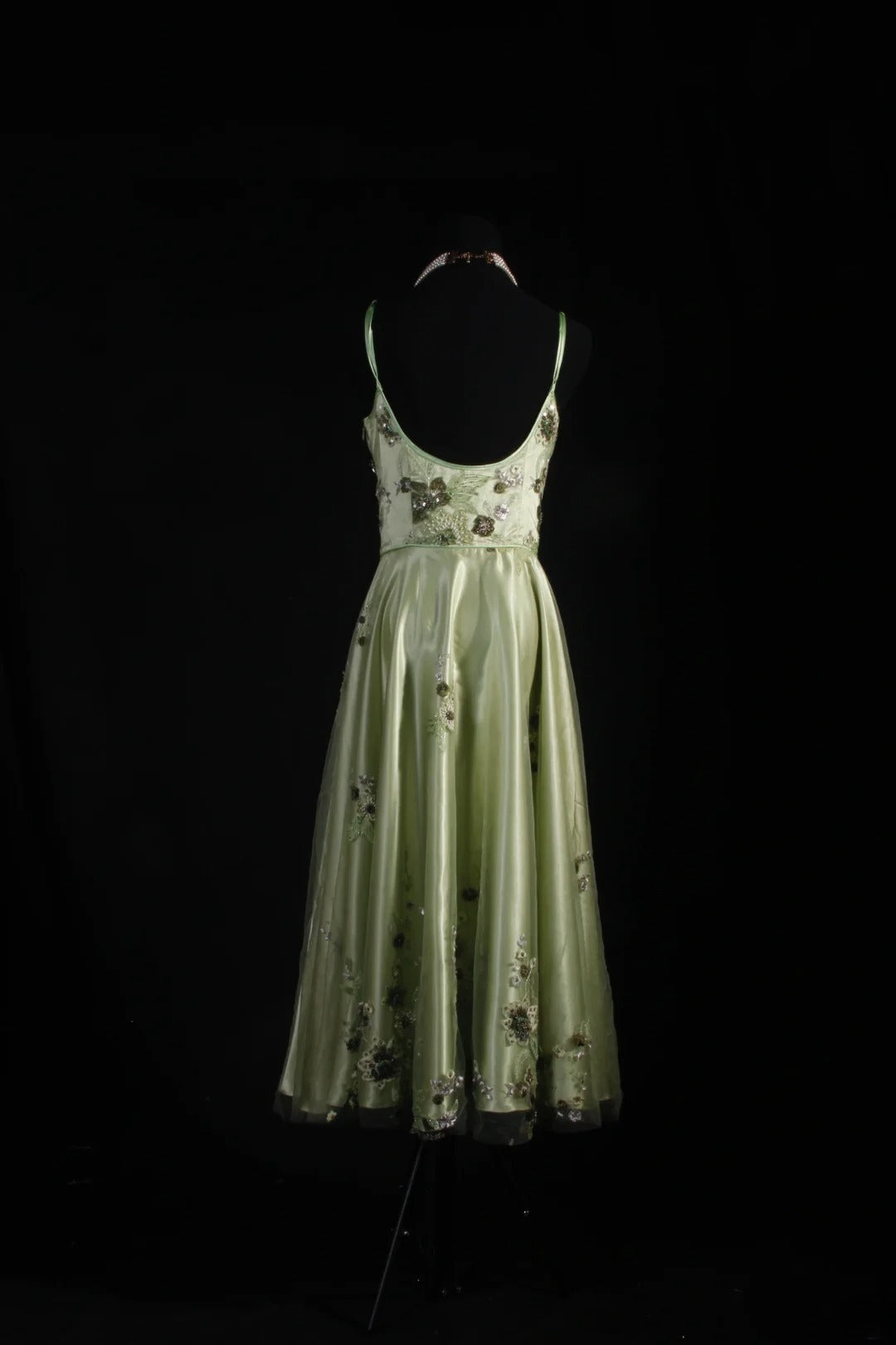Vintage A line Spaghetti Strap Sage Green Tulle Tea Length Party Dress With Beads 1950s Retro Classy Birthday Dinner Prom Dresses AS093