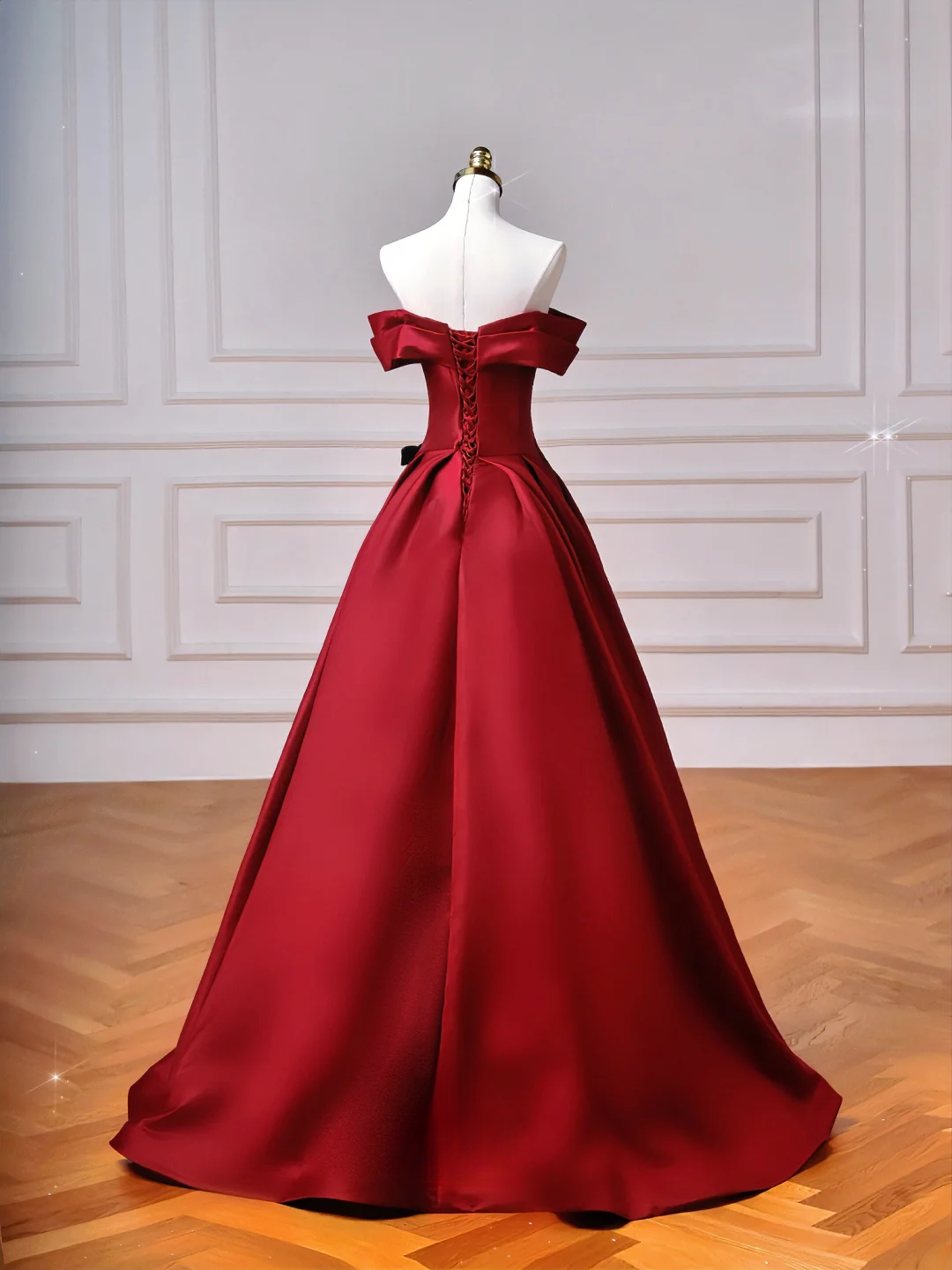 Elegantes Ballkleid, schulterfrei, burgunderrot, lang, formell, für Abschlussball, Abendveranstaltung, Dinnerparty oder andere festliche Anlässe AQ094