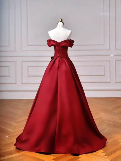 Elegantes Ballkleid, schulterfrei, burgunderrot, lang, formell, für Abschlussball, Abendveranstaltung, Dinnerparty oder andere festliche Anlässe AQ094