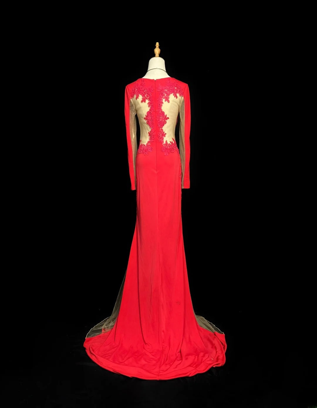 Vintage 60s Prom Dresses Mermaid Sweetheart Red With Lace Long Sleeves Prom Evening Dress Formal Outfits RB5900
