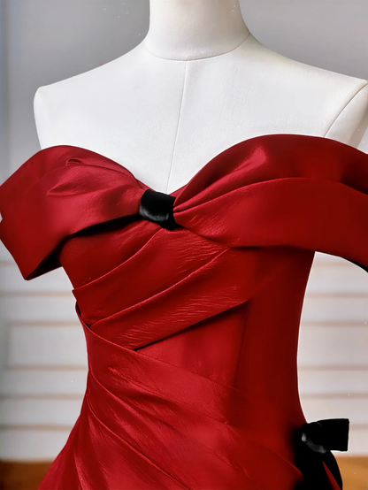 Elegantes Ballkleid, schulterfrei, burgunderrot, lang, formell, für Abschlussball, Abendveranstaltung, Dinnerparty oder andere festliche Anlässe AQ094