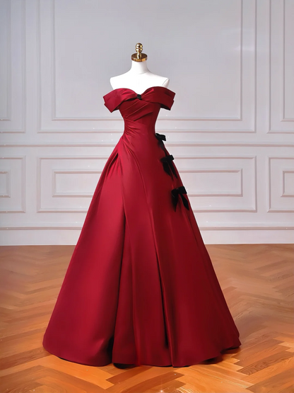 Elegantes Ballkleid, schulterfrei, burgunderrot, lang, formell, für Abschlussball, Abendveranstaltung, Dinnerparty oder andere festliche Anlässe AQ094
