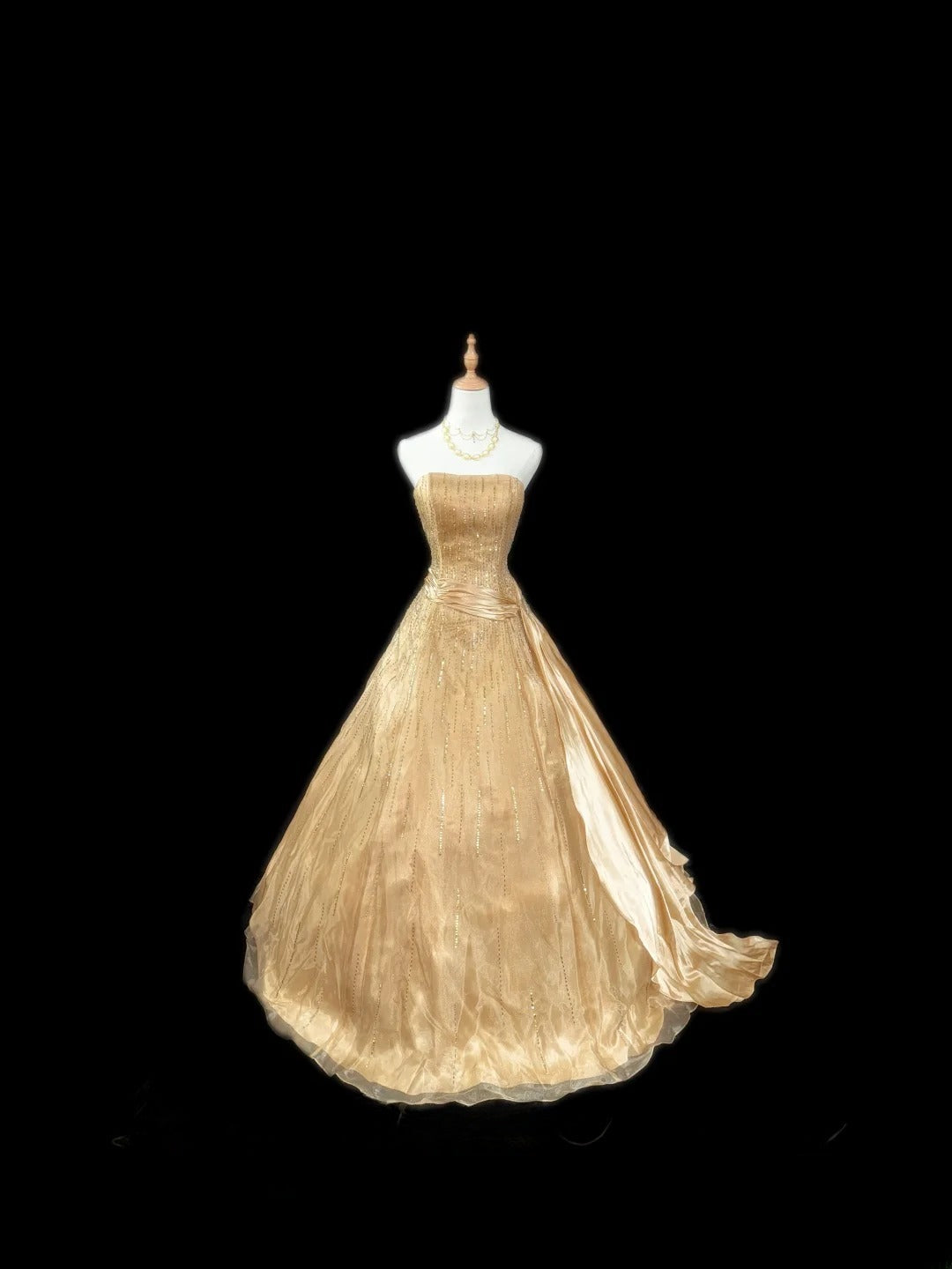 Princess Ball Gown Strapless Gold Satin Sleeveless With Beading Long Quinceanera Dress vestido de 15 de cenicienta RB3486