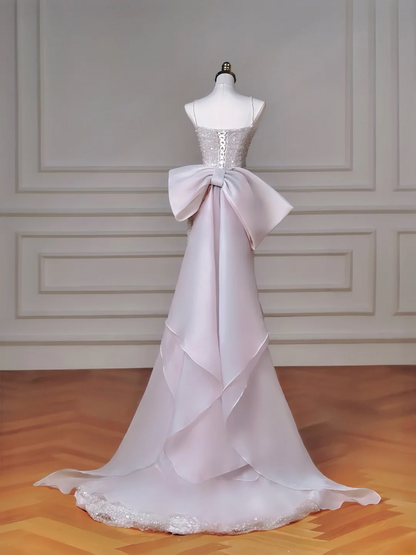 Robe de soirée longue sans manches à fines bretelles, style sirène, ornée de sequins et de perles, idéale pour un bal de promo ou un dîner chic (AQ095)