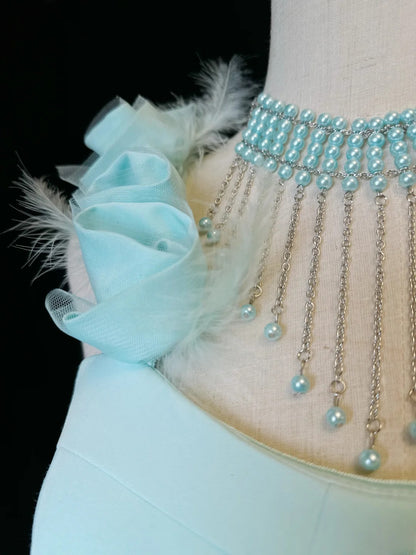 Vintage 60s Prom Dresses Mermaid One Shoulder Satin Tiffany Blue With Flowers Sleeveless Prom Evening Dress Formal Outfits RB5902