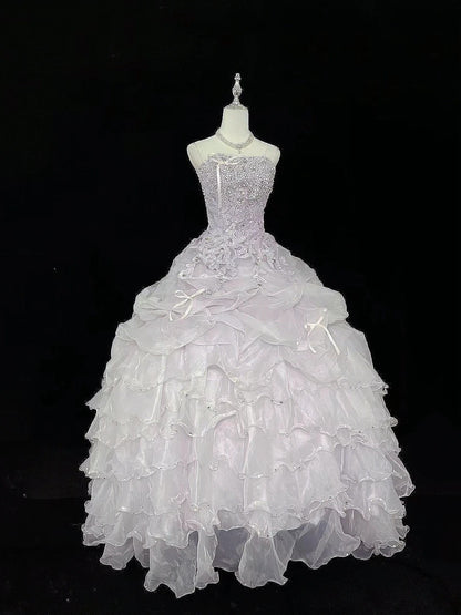 Cute Ball Gown Spaghetti Straps Lilac Organza With Appliqued Beading Quince Dress Voluminous Sweet 16 Sweet Sixteen Outfits Vestido de 15 RB7467