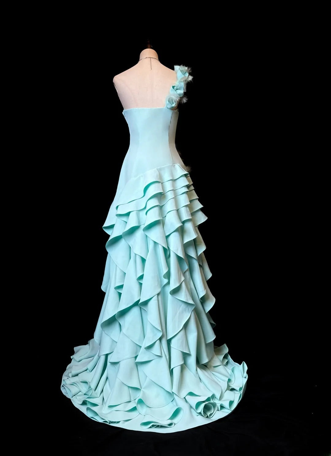 Vintage 60s Prom Dresses Mermaid One Shoulder Satin Tiffany Blue With Flowers Sleeveless Prom Evening Dress Formal Outfits RB5902