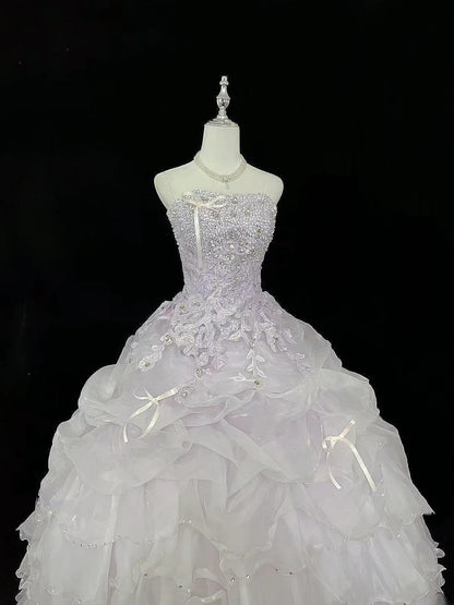 Cute Ball Gown Spaghetti Straps Lilac Organza With Appliqued Beading Quince Dress Voluminous Sweet 16 Sweet Sixteen Outfits Vestido de 15 RB7467