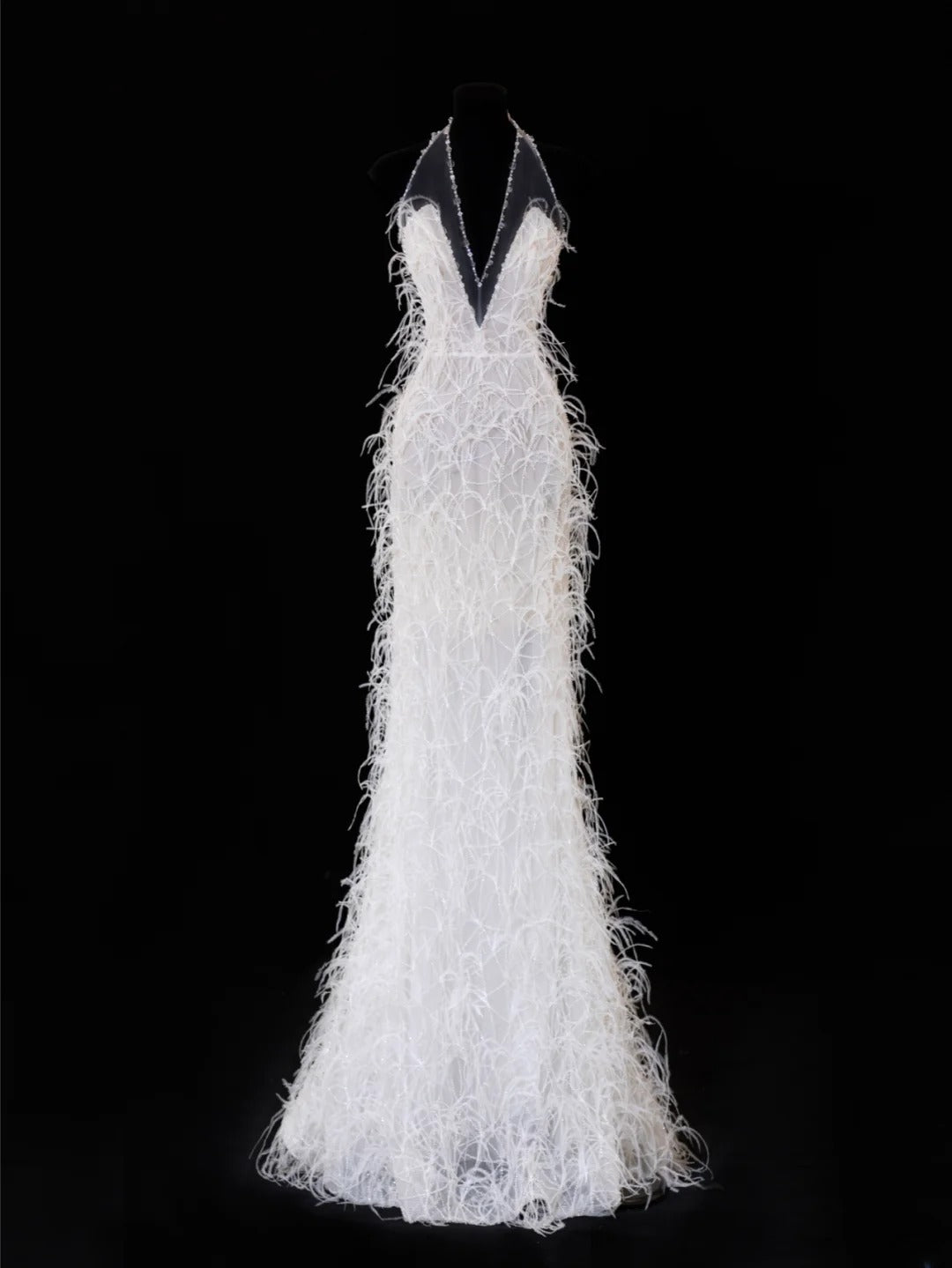 Robe de mariée intemporelle, robe sirène romantique à col en V ornée de plumes, blanche, tailles petites et grandes, pour femmes SA097