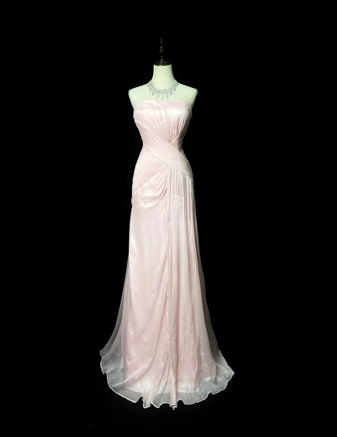Vintage 80s Prom Dresses Mermaid Strapless Light Pink Chiffon With Ruffled Long Evening Dress Formal Outfits RB5903
