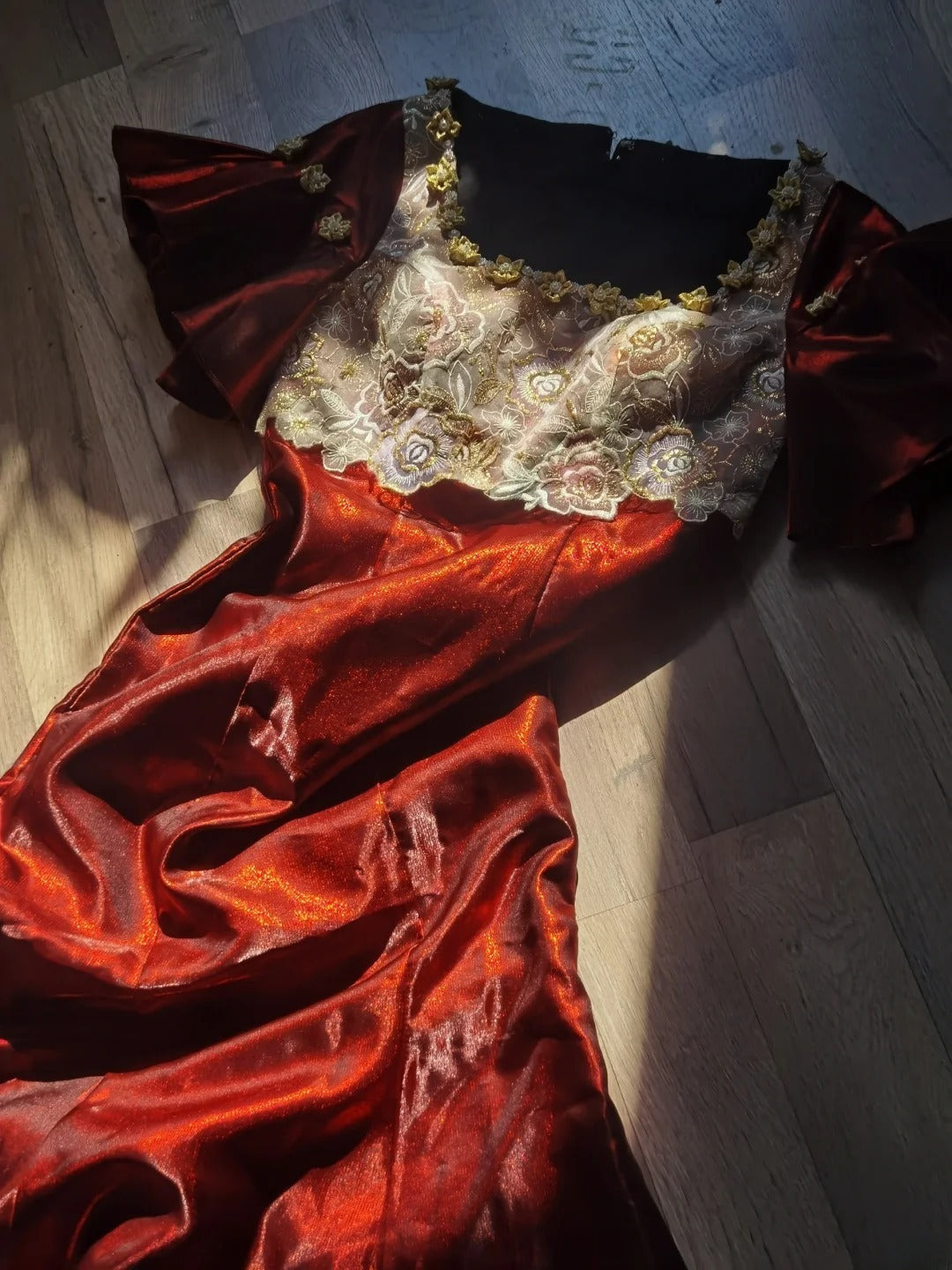 Robe de bal longue bordeaux classique à col carré et manches courtes, style sirène, pour les élèves de terminale (AS098)