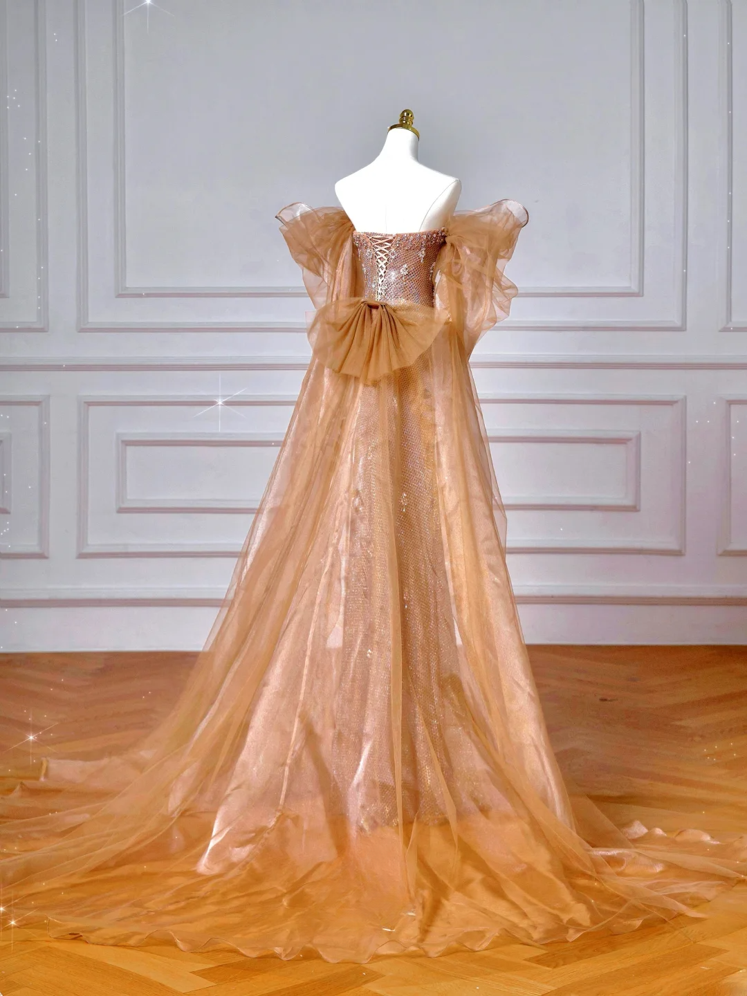 Sparkly Mermaid Strapless Sequins With Beaded Short Sleeves Long Formal Fancy Prom Evening Dress Dinner Outfits Party Gowns AQ099