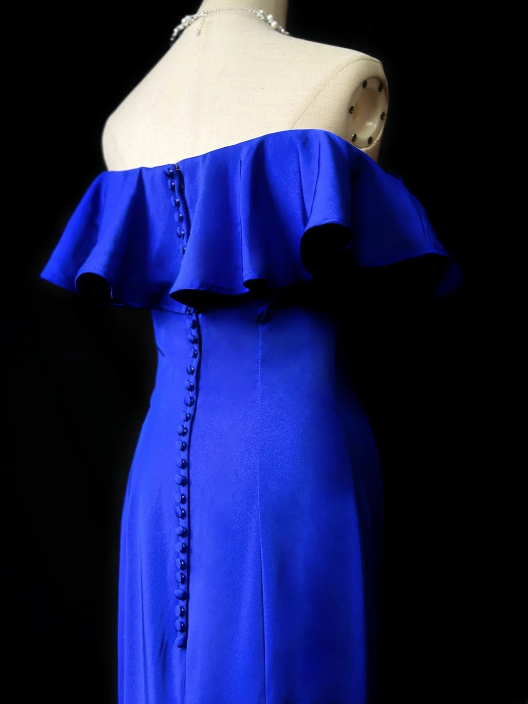 Vintage 70s Prom Dresses Mermaid Off The Shoulder Royal Blue With Buttons Long Evening Dress Formal Outfits RB5905