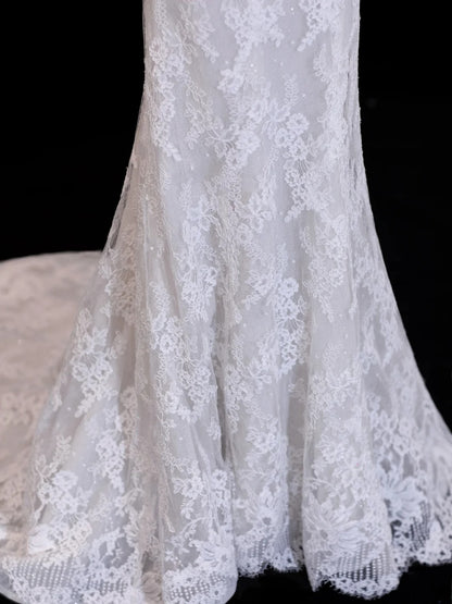 Robe de mariée intemporelle, robe sirène romantique décolletée cœur en dentelle blanche, tailles petites et grandes, pour femmes SA101