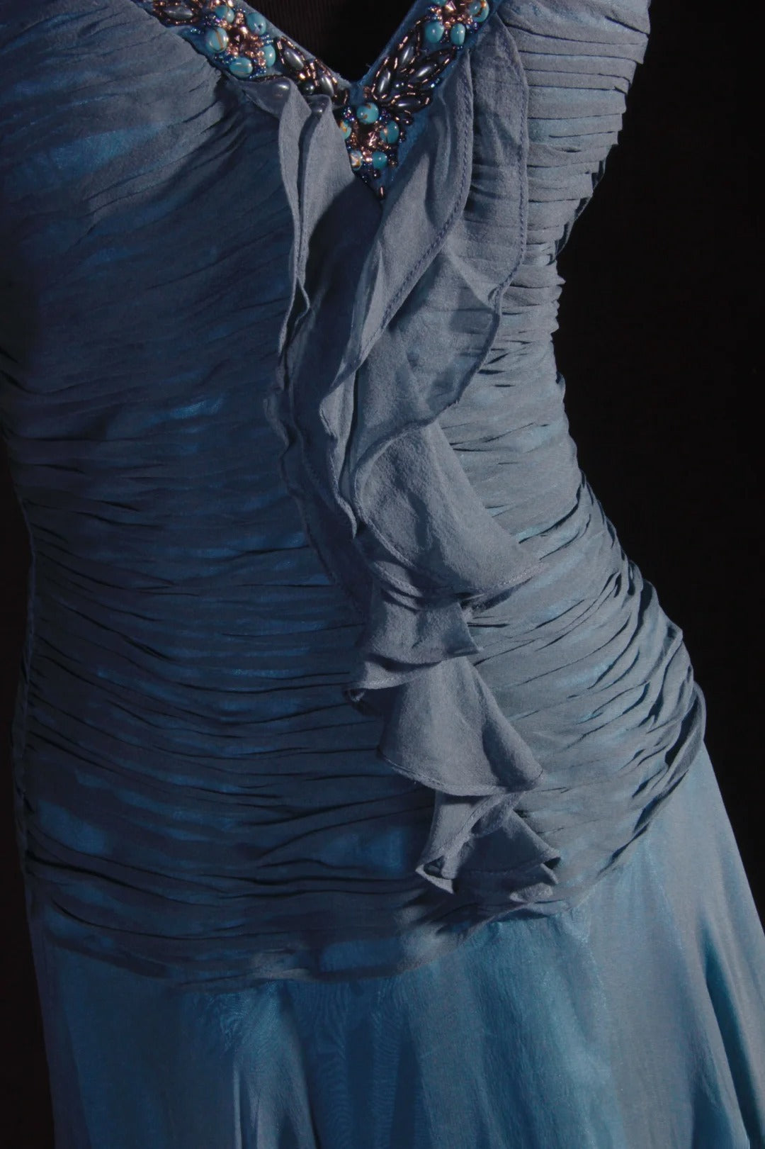 Robe de soirée longue chic sirène en mousseline avec perles et col en V AS102