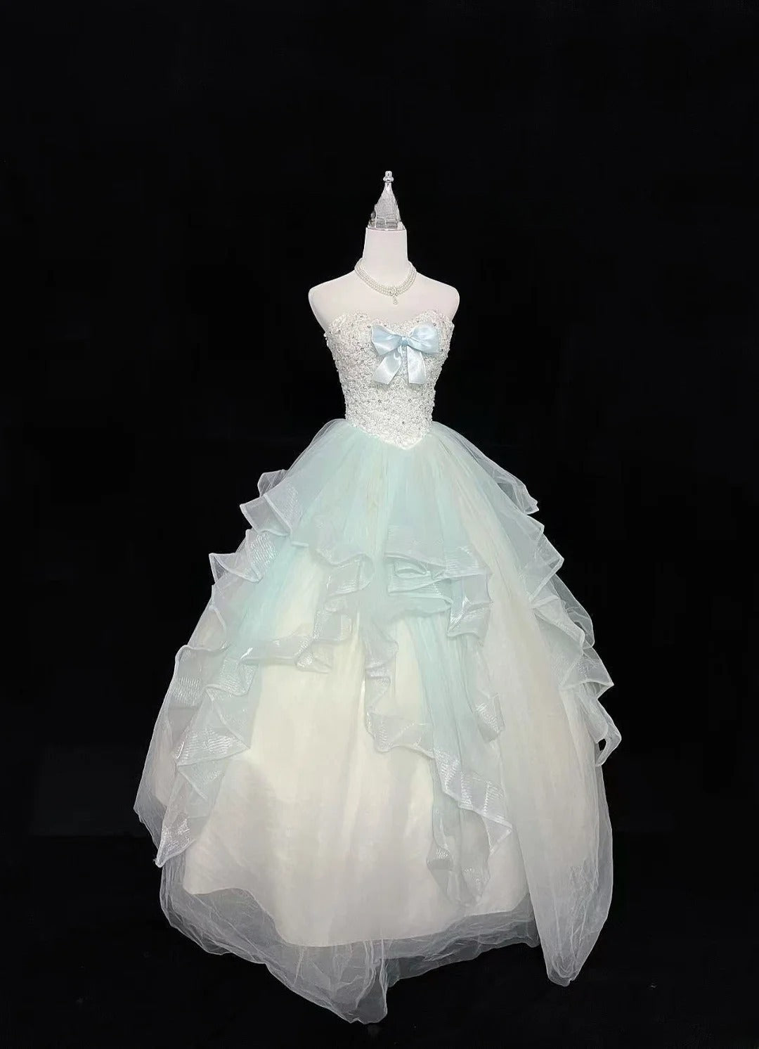 Cute Ball Gown Sweetheart Tulle Blue With Beaded Bodice Quince Dress Voluminous Sweet 16 Sweet Sixteen Outfits Vestido de 15 RB7473